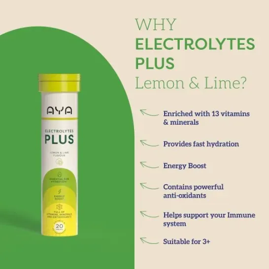 AYA Electrolytes Plus Effervescent Lemon & Lime 20 Tablets - Image 2