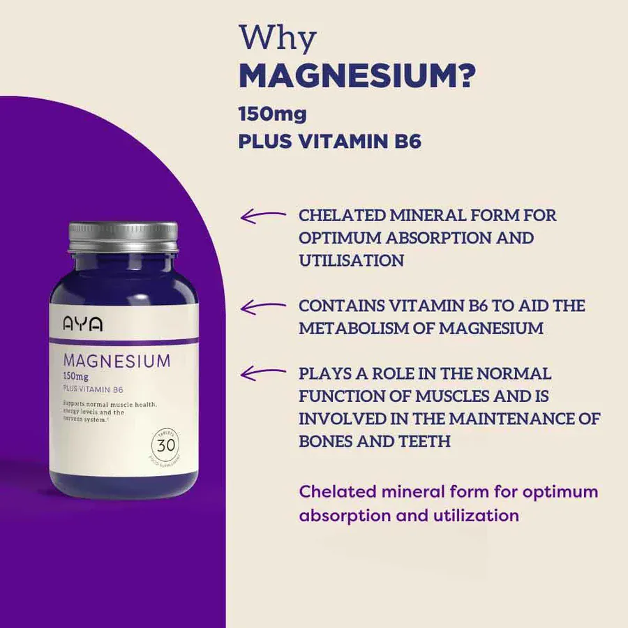 AYA Magnesium 150mg Tablets with Vitamin B6 30 Pack - Image 3