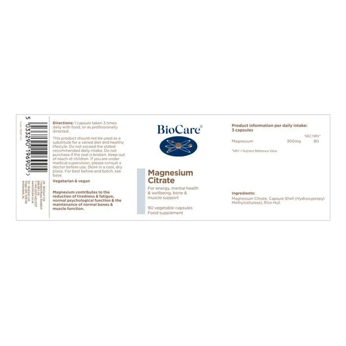 BioCare Magnesium Citrate Capsules 90 - Image 2