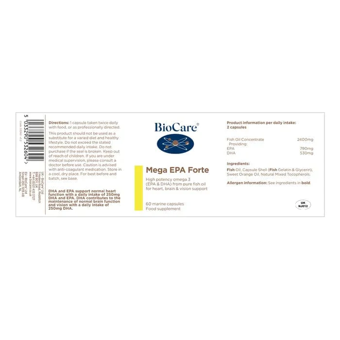 Biocare Mega EPA Forte 60 Capsules - Image 2
