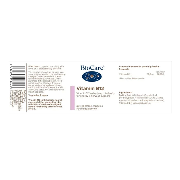 BioCare Vitamin B12 30 Capsules - Image 2