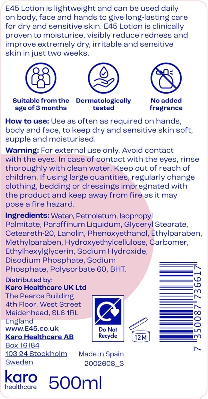 E45 Moisturising Lotion Pump Dispenser 500ml - Image 6