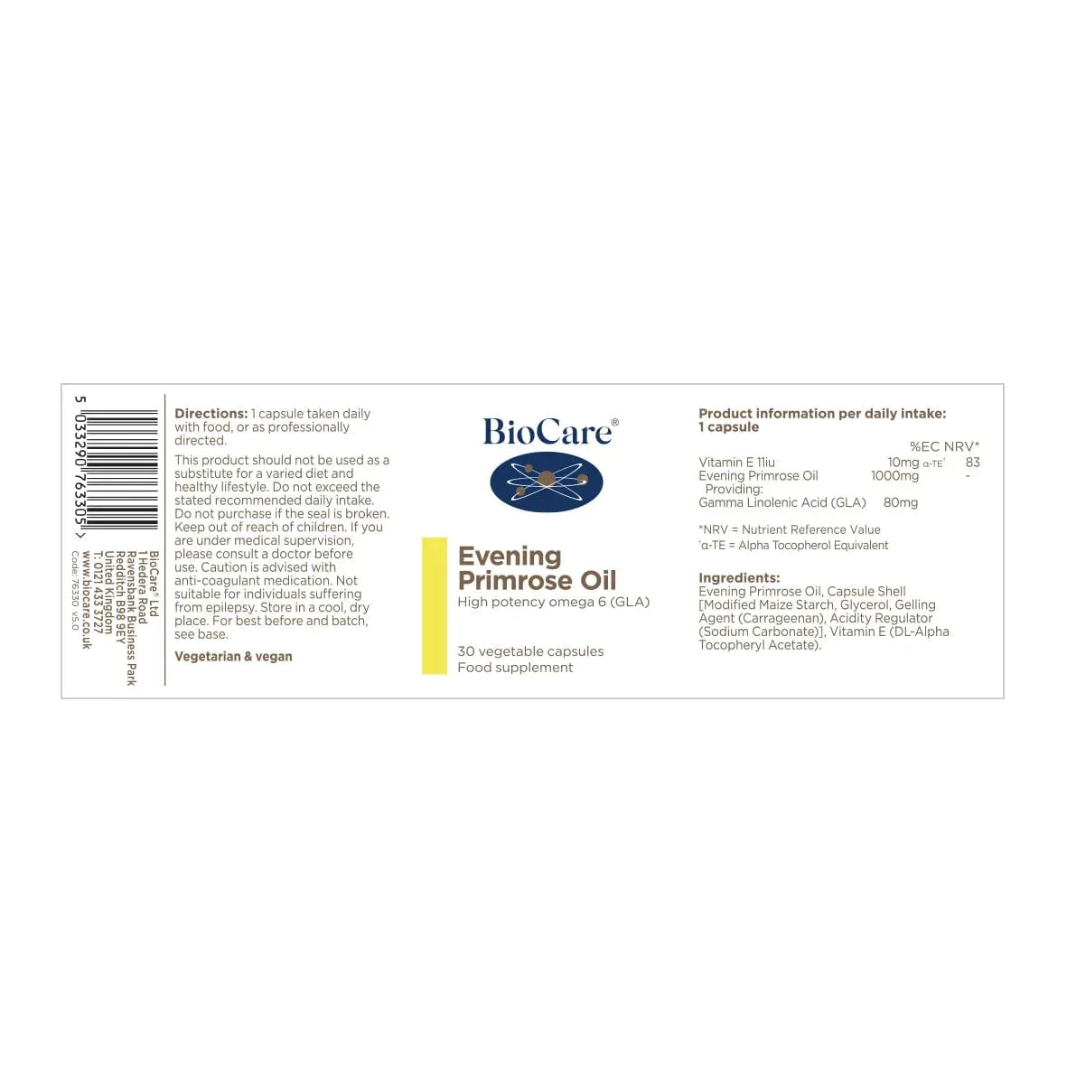 BioCare Evening Primrose Oil 30 Capsules - Image 2