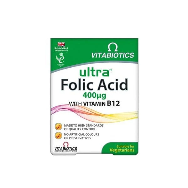 Vitabiotics Folic Acid 400mcg with Vitamin B12 60 Tablets - Image 2