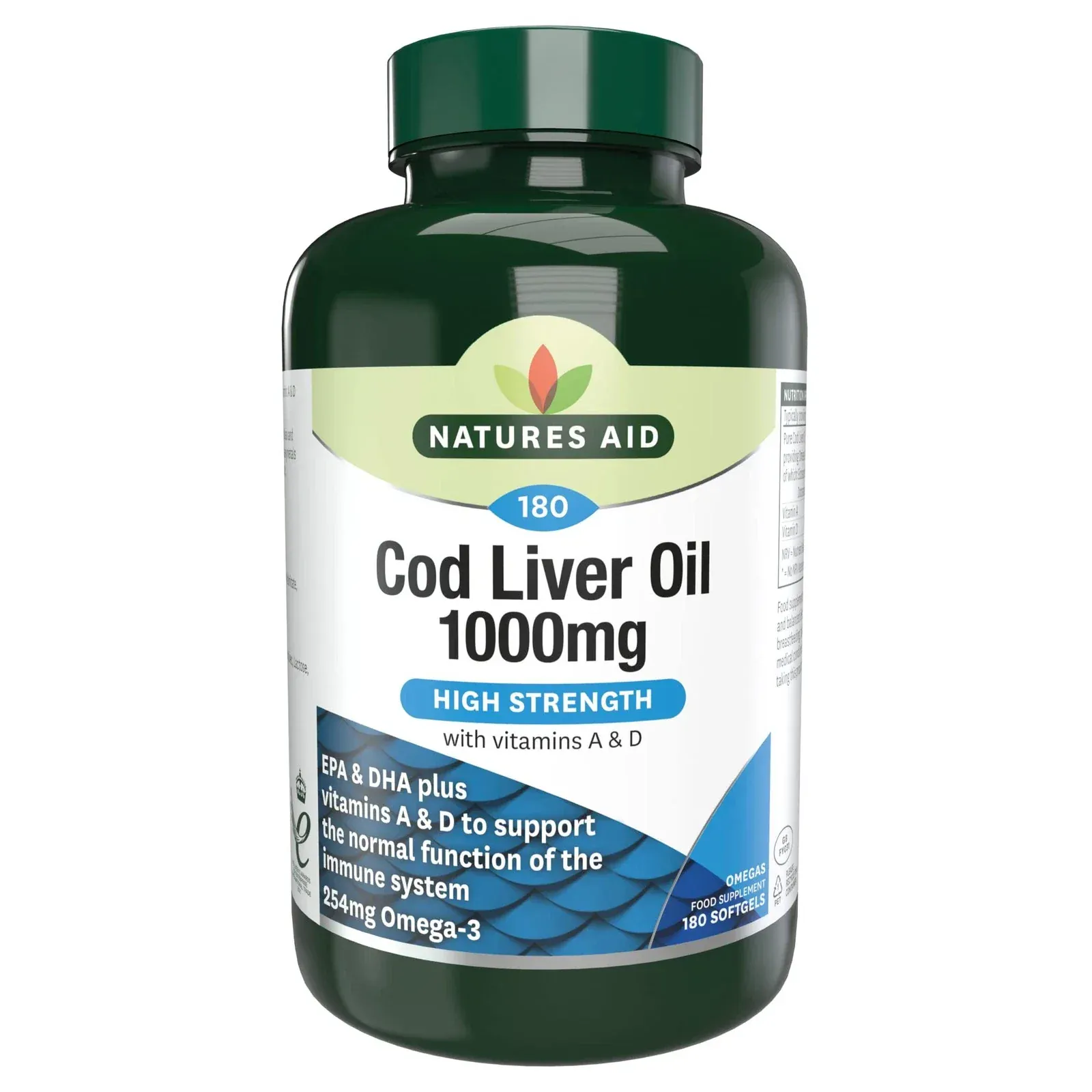 Natures Aid High Strength Cod Liver Oil - 1000 mg (180 Softgel Capsules)