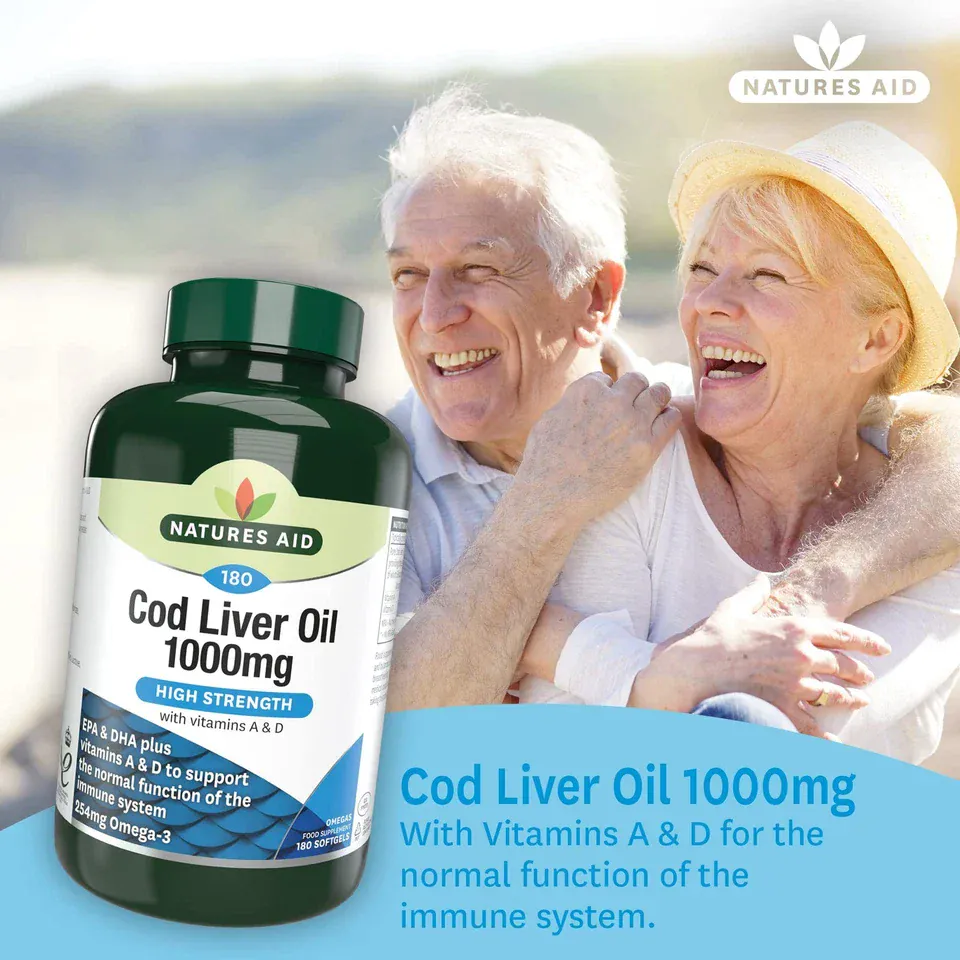 Natures Aid High Strength Cod Liver Oil - 1000 mg (180 Softgel Capsules) - Image 2
