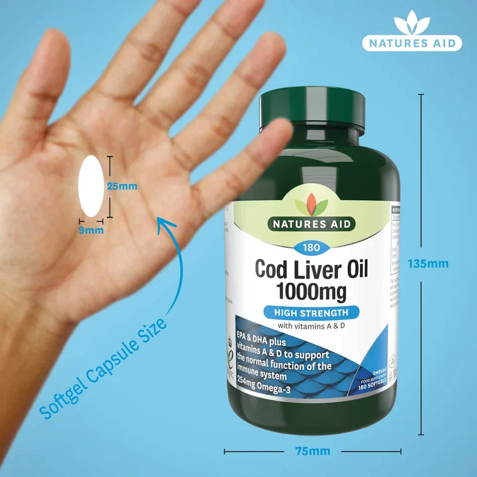 Natures Aid High Strength Cod Liver Oil - 1000 mg (180 Softgel Capsules) - Image 3