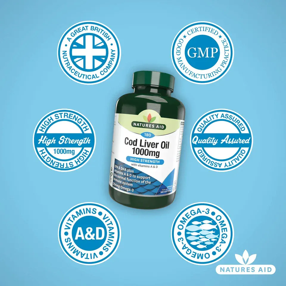Natures Aid High Strength Cod Liver Oil - 1000 mg (180 Softgel Capsules) - Image 4
