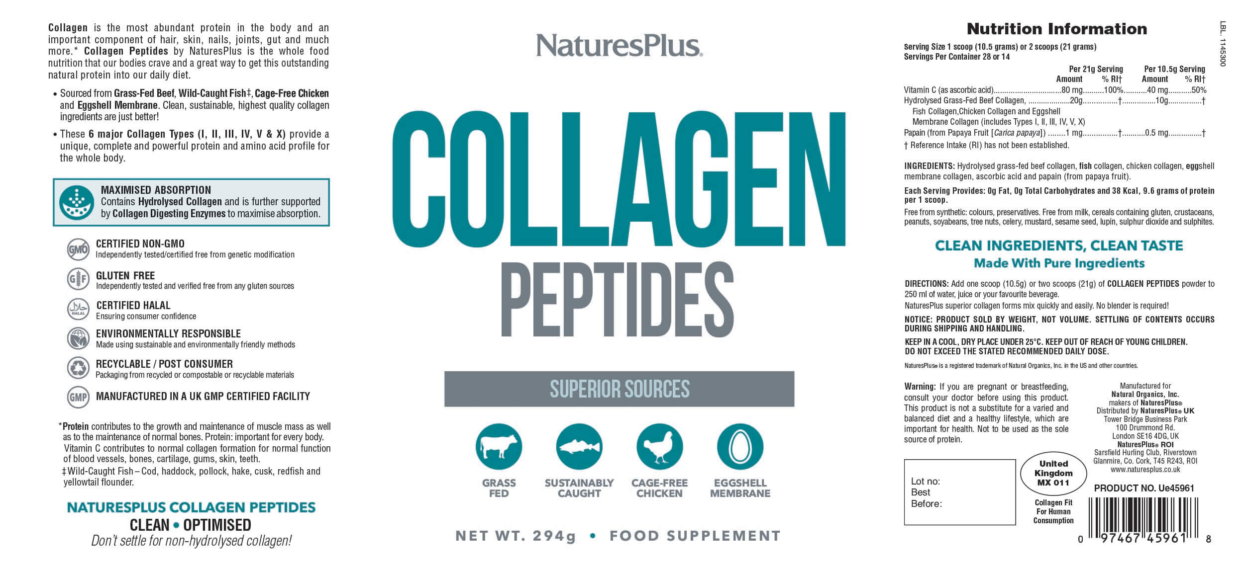 Natures Plus Collagen Peptides Powder 294g - Image 10