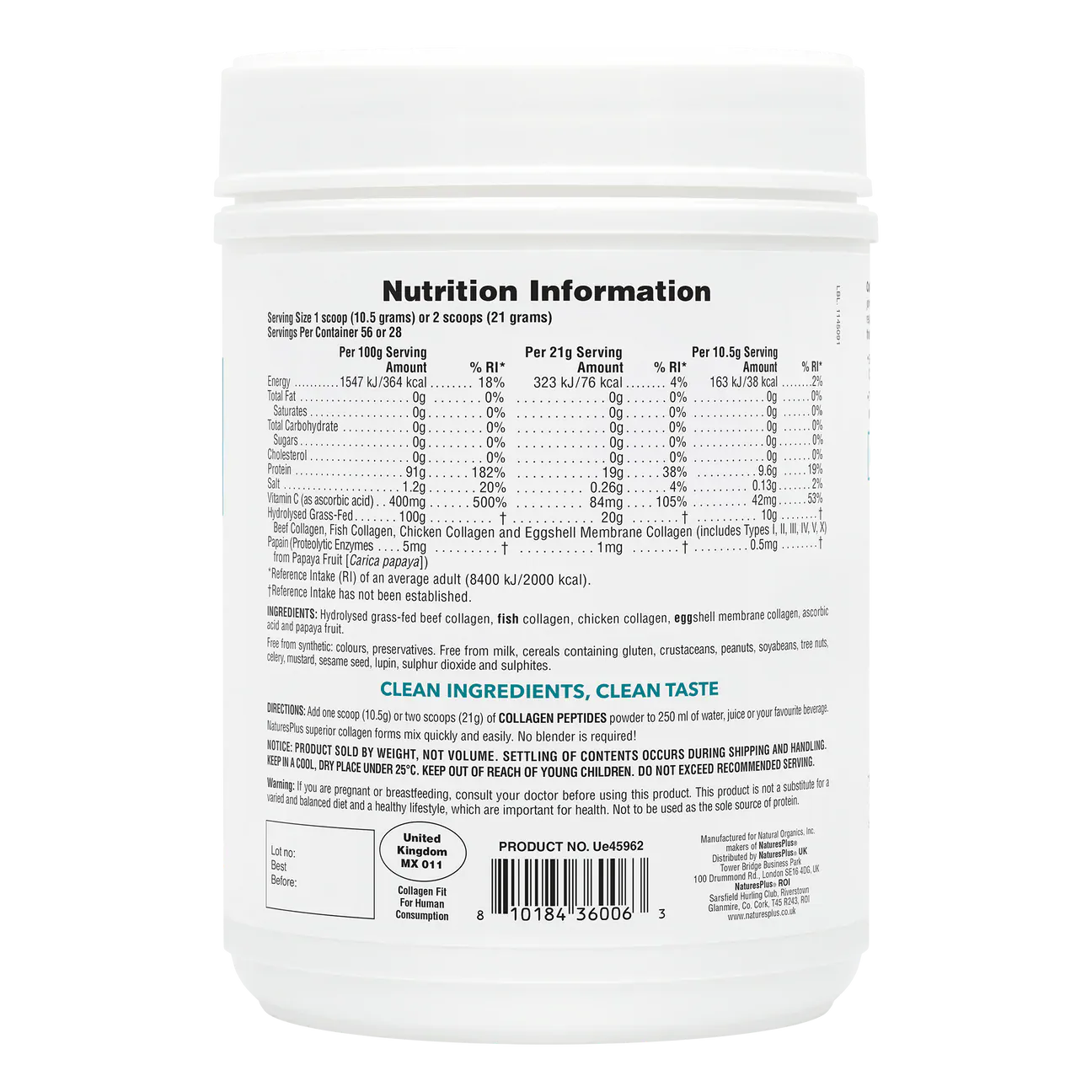 Natures Plus Collagen Peptides Powder 294g - Image 8