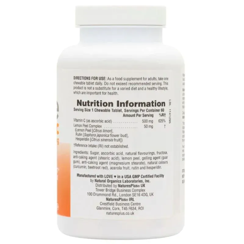 Natures Plus Immune Vitamin C Chewable 500mg 60 Tablets - Image 2