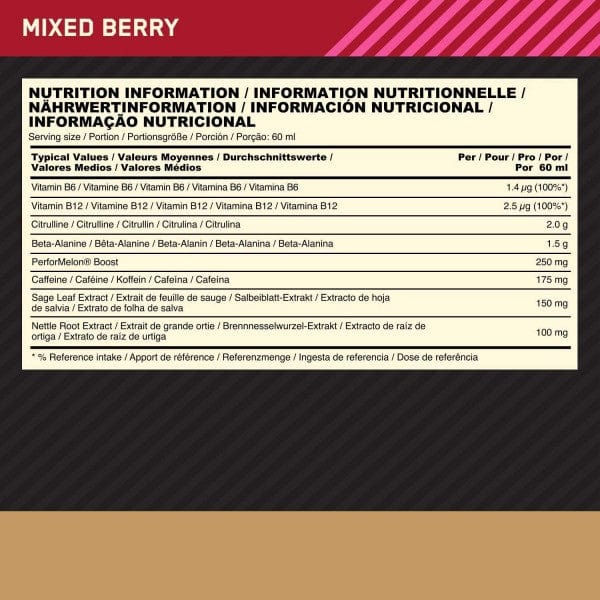 Optimum Nutrition Energy Pre Workout Shots x 12 - Image 3