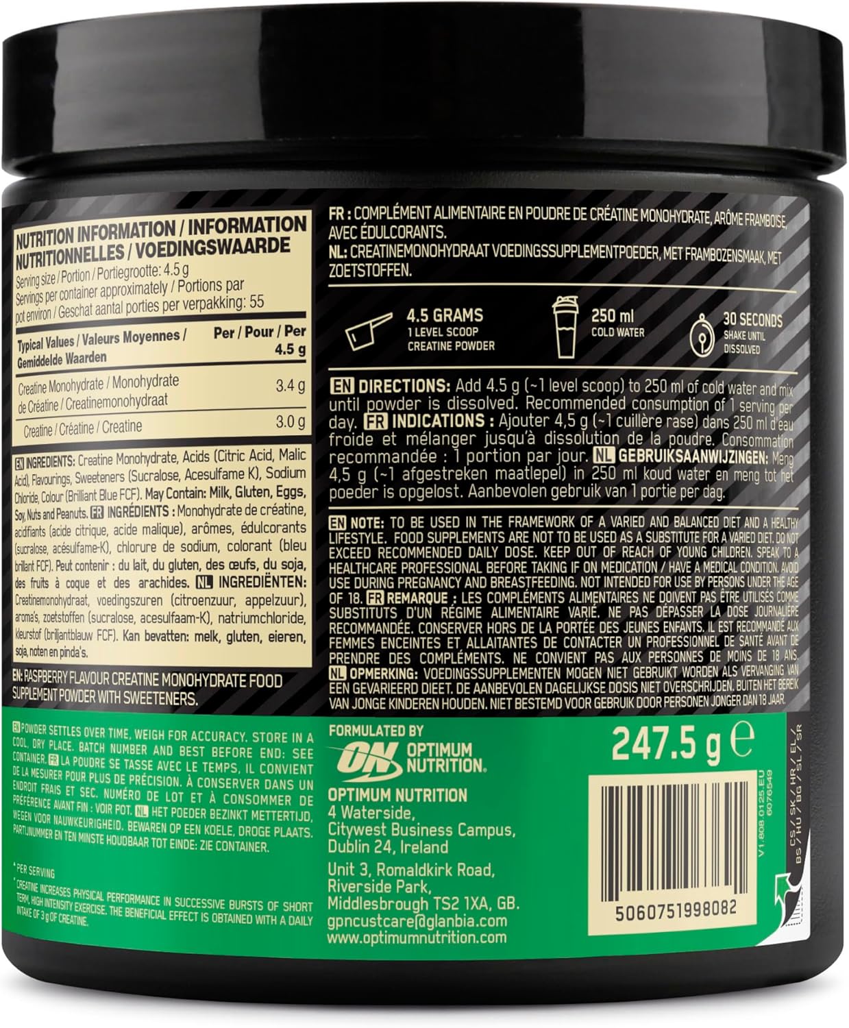 Optimum Nutrition Raspberry Flavour Creatine Monohydrate 247g - Image 3