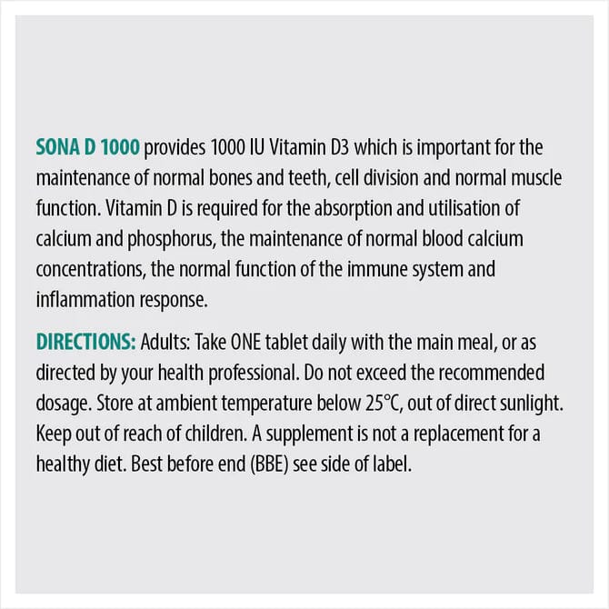 Sona Vitamin D3 1000IU Tablets 30 - Image 3