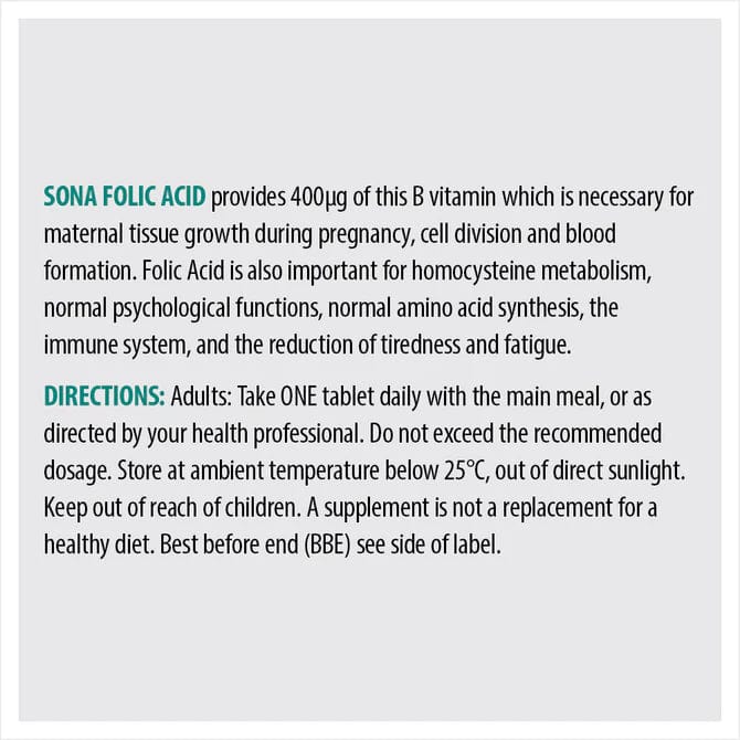Sona Folic Acid 400mcg Tablets 90 - Image 4