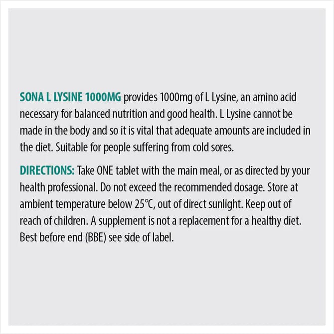 Sona L-Lysine 1000mg Tablets 90 - Image 3