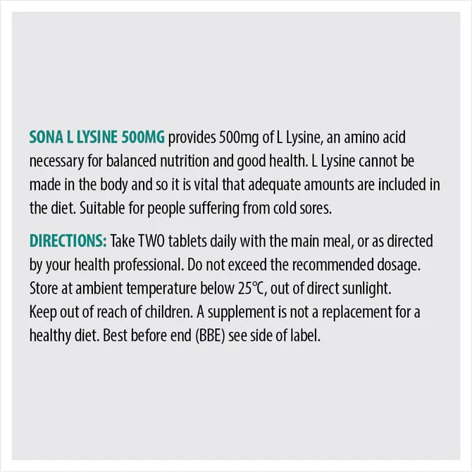 Sona L Lysine 500mg Tablets (60) - Image 2