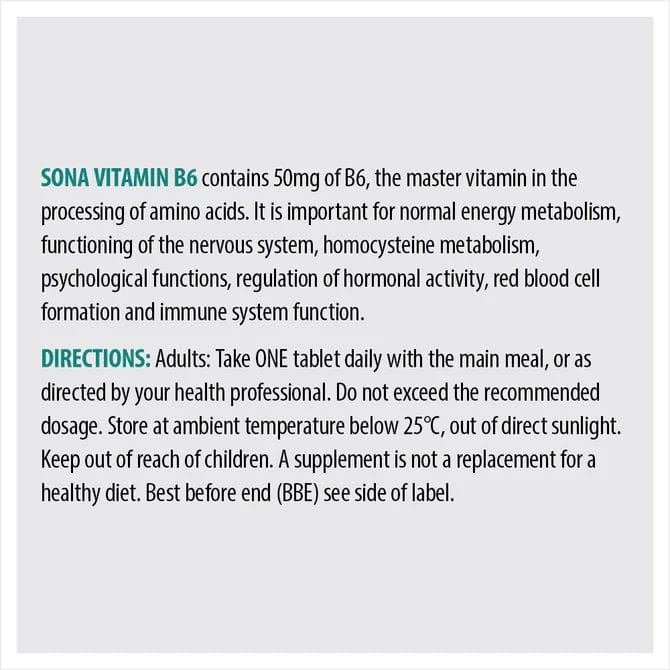Sona Vitamin B6 50mg Tablets 60 - Image 3