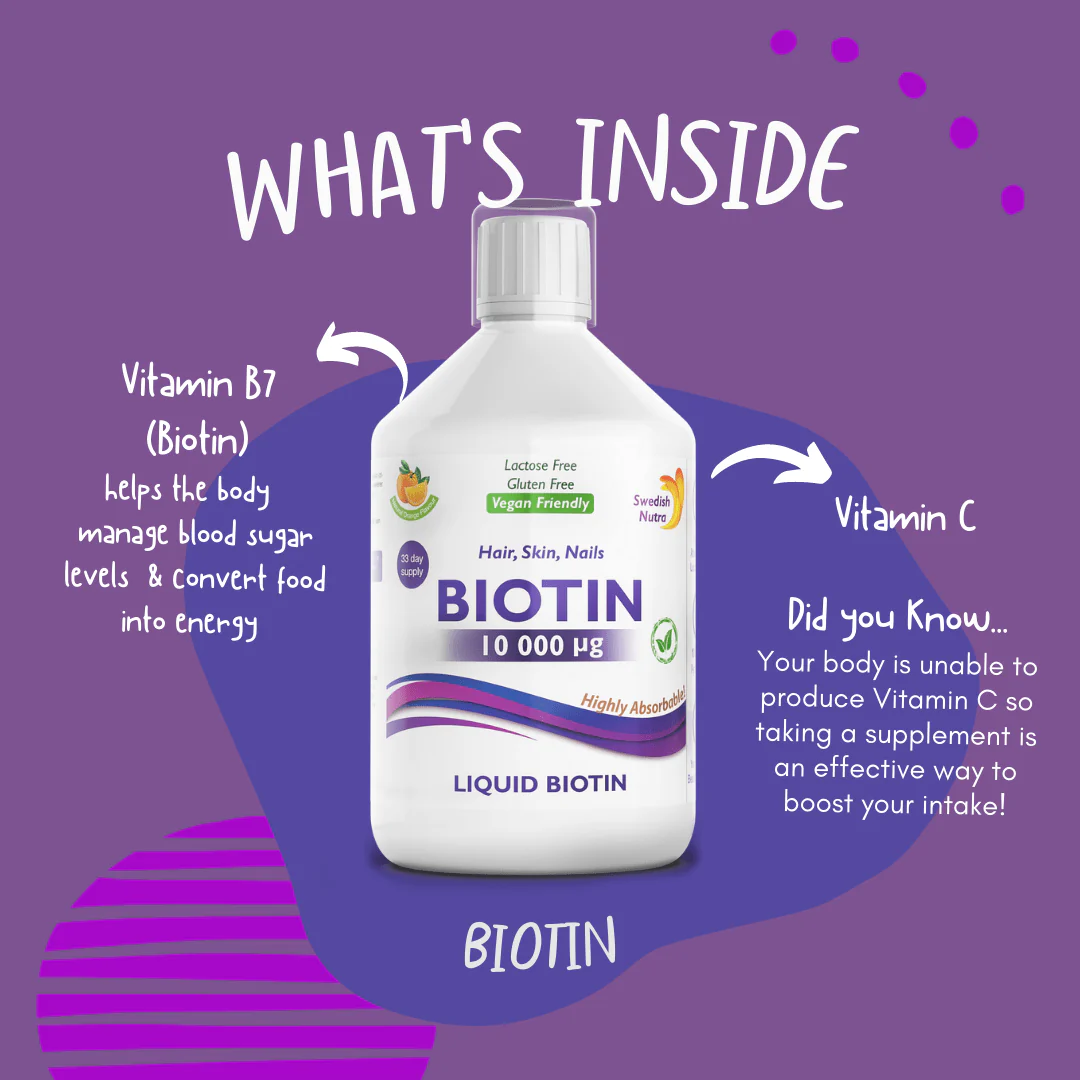 Swedish Nutra Biotin 10000mcg Liquid 500ml - Image 3
