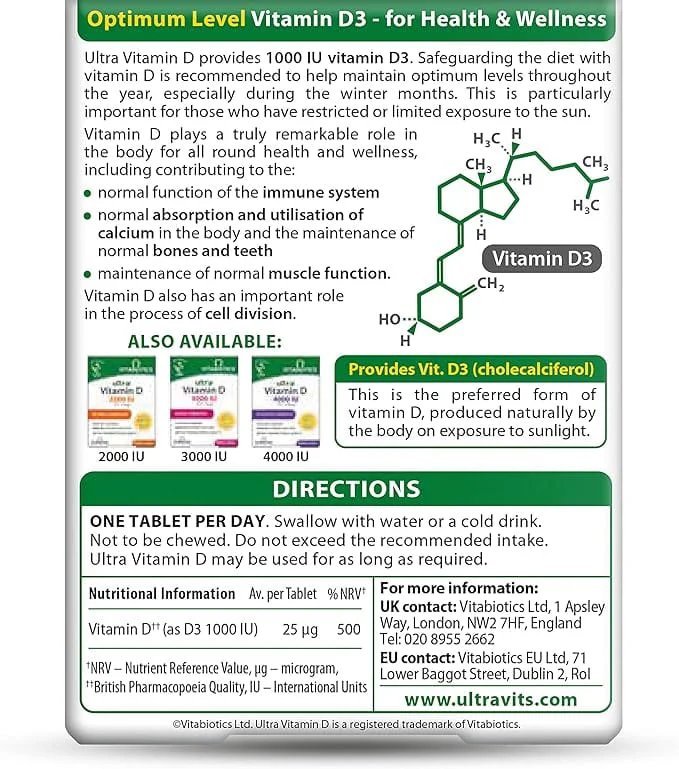 Vitabiotics Ultra Vitamin D3 1000IU 96 Tablets - Image 2