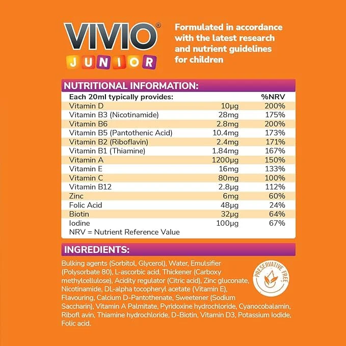 Vivioptal Junior Liquid Multivitamin Tonic 250ml - Image 2